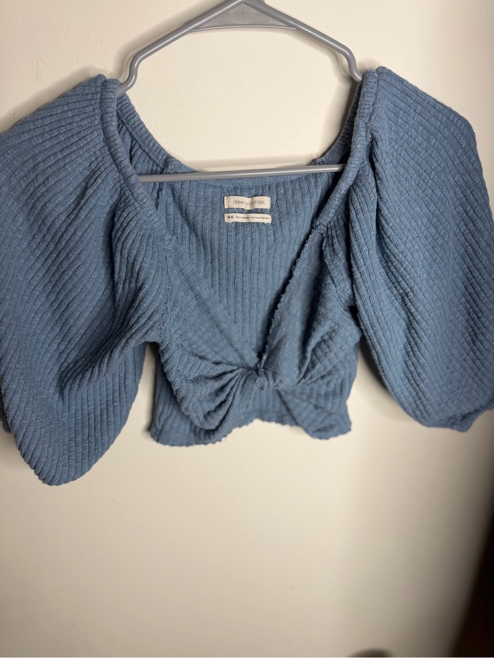 Urban Outfitters Dusty Blue Ribbed Twist-Front Crop Top